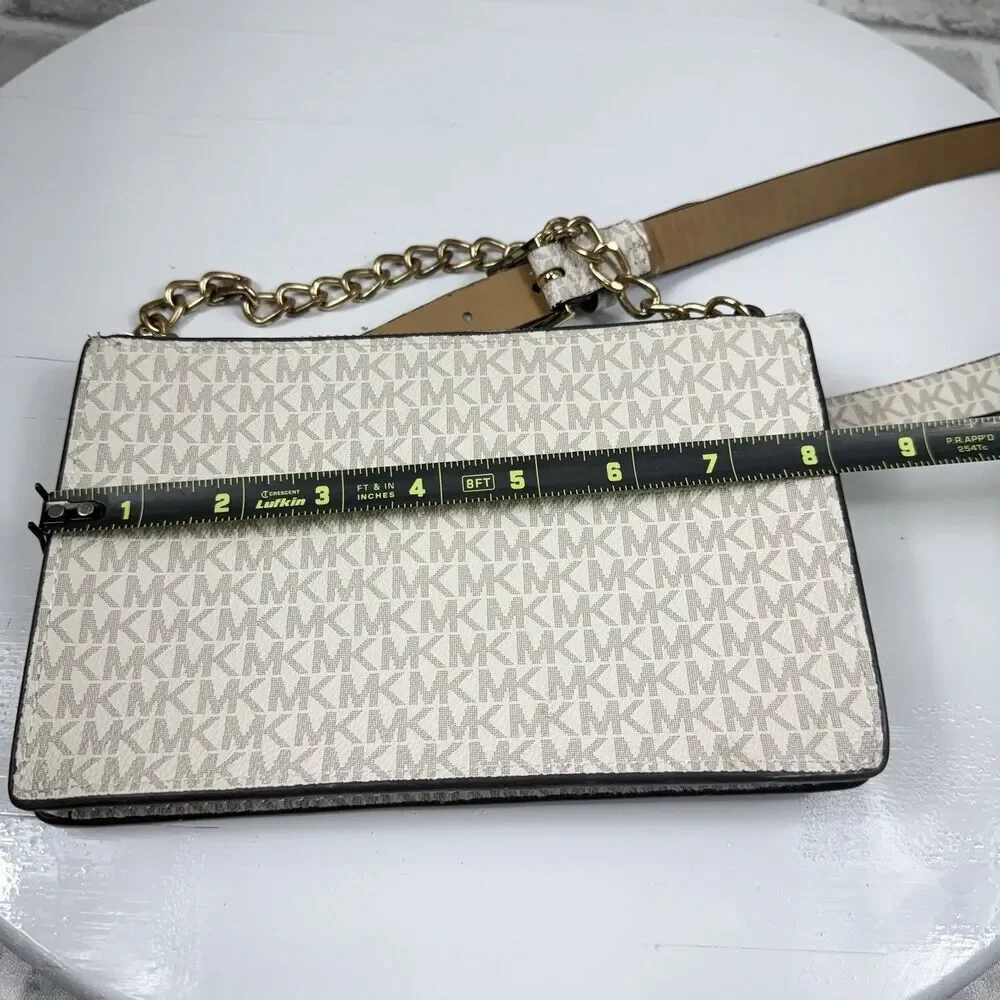 Michael Kors MK Signature Vanilla Fanny Pack Belt Bag Size Small W/Gold Detail